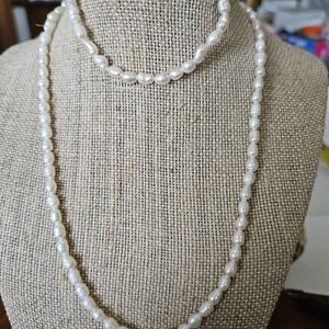 Rice Pearl Necklace and Bracelet